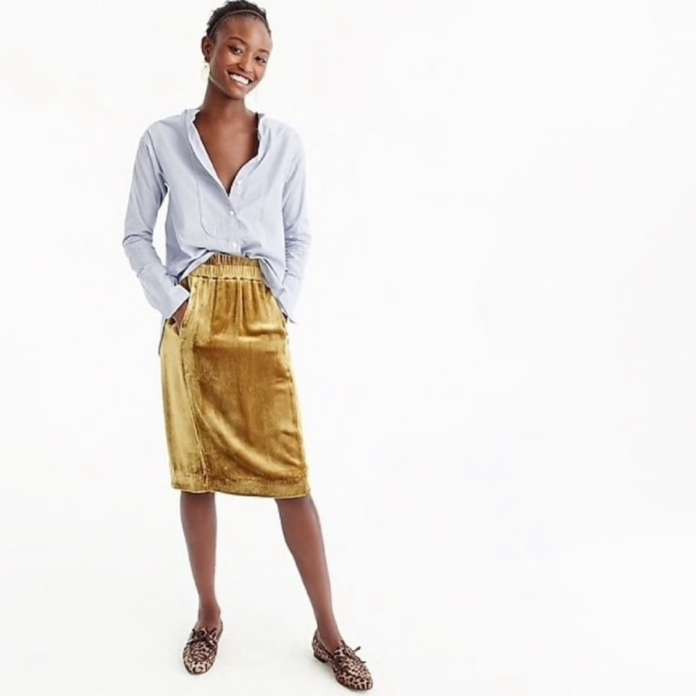 J Crew Luxe Velvet Pull-On Skirt Vintage Gold XS
